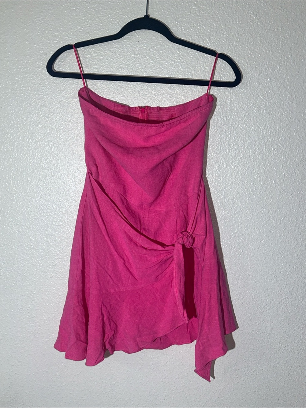 The Impeccable Pig Strapless Hot Pink Tie-Waist Mini Dress Sz M